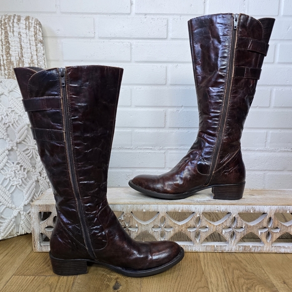 Born Cherry Brown Heeled Knee High Riding Boots Size 8 - Picture 9 of 14